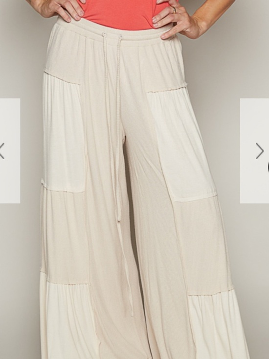 POL Pants - Pol- Wide Leg Patchwork Knit Pants - Cream